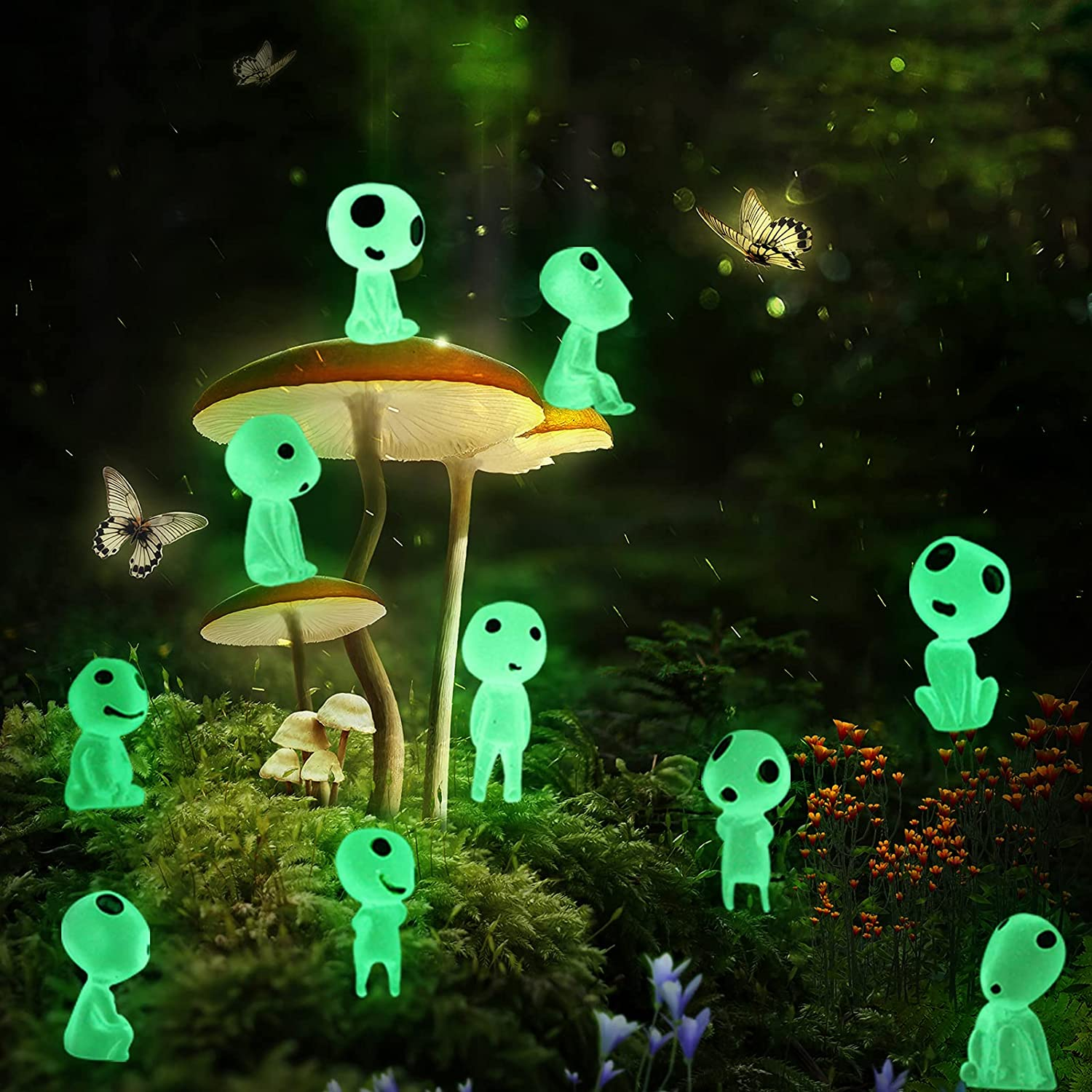 DARUNAXY 10PCS Luminous Ghost Tree Elves Miniature Garden Gnome Glow in Dark Resin Fairy Garden Accessories for Micro Landscape Outdoor Patio Terrace Balcony Yard Decoration(10Pcs Green) image number 2
