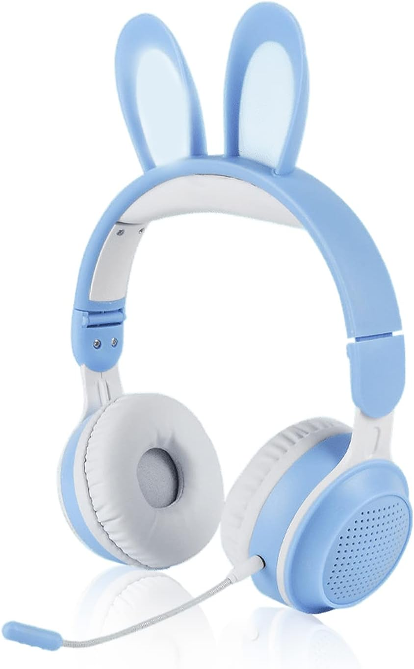 Yunseity Children'S Headphones, Bluetooth 5.0 Headphones with Rabbit Ear, Over-Ear LED Light, Foldable Wireless Headset, Support TF/AUX, Gifts for Children, Toddlers, Teenagers (Blue) image number 3
