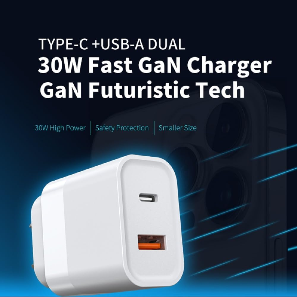 30W USB C+A Fast Charger 2-Port PD USB-C Wall Plug with Fast Charging QC3.0 Power Adapter C Wall Charger Au-Plug Compatible with Iphone 16/15/14/13 Samsung Galaxy image number 5