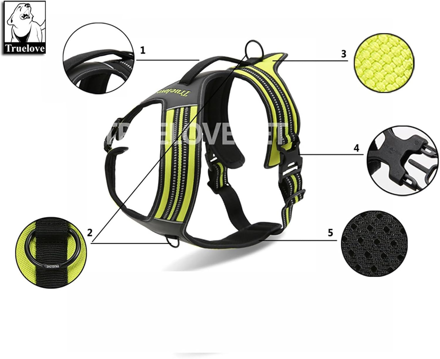 TRUE LOVE Reflective Dog Harness Handle Soft Padded No-Pull Pet Vest, Durable Oxford Outer Layer Large Breeds Truelove TLH5551(L, Black) image number 3