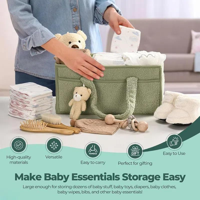 Baby Diaper Caddy Organizer, Foldable Nursery Tote Storage Bin Portable Car Travel Organizer Toys Storage Bag for Diapers and Baby Wipes,Soft Nursery Storage Bin image number 6