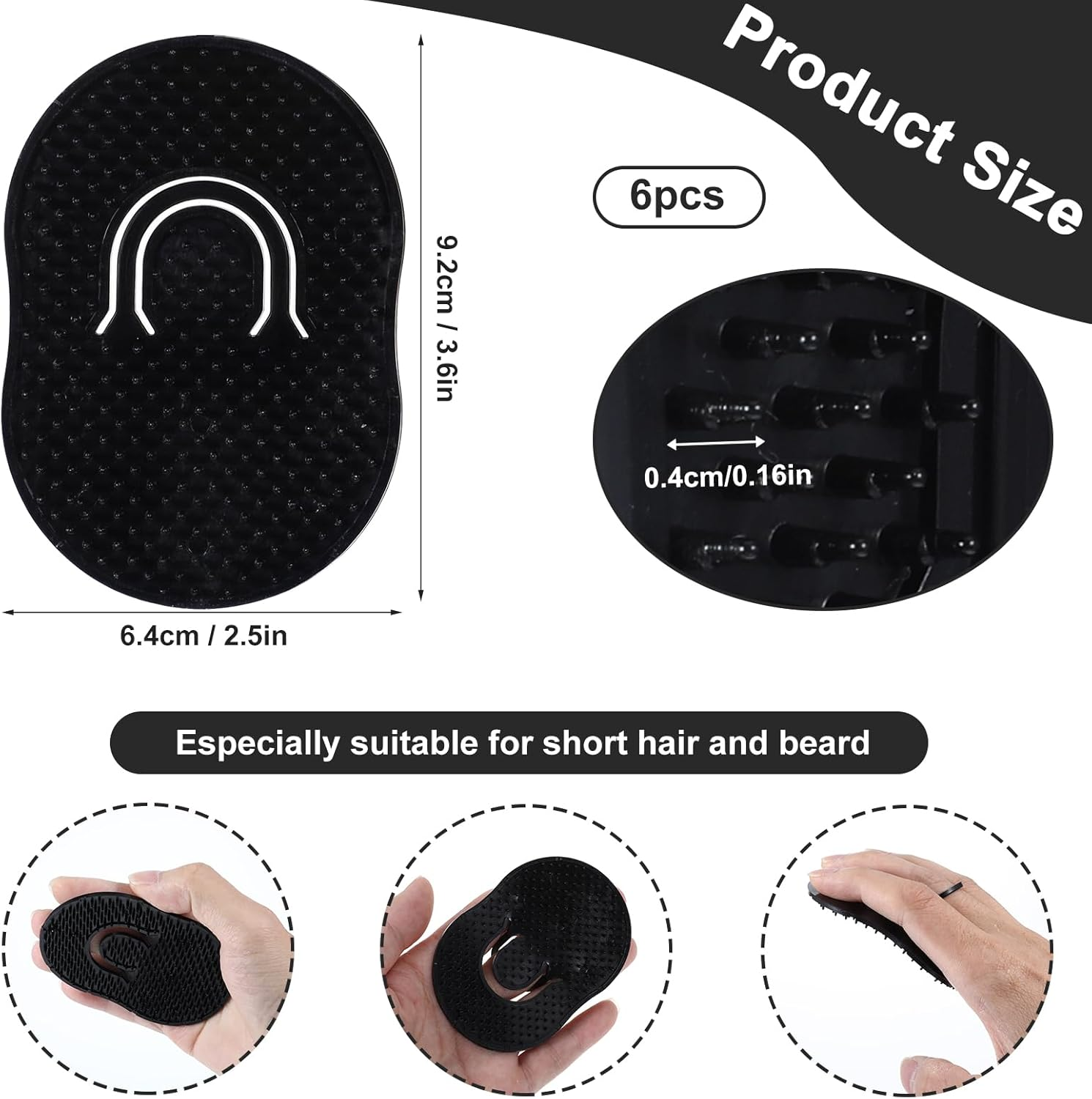 Thinp 6 Packs Palm Combs for Men,Portable Pocket Brush Soft Pocket Combs for Men Plastic Finger Brush for Hair Shampoo Pocket Comb Massage Pocket Combs for Men Women Home Travel Use (Black) image number 2