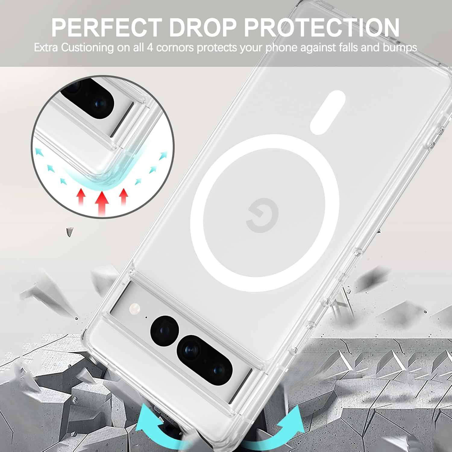 BENTOBEN for Google Pixel 7 Pro Case, Magnetic Ultra Transparent Slim Phone Cases Support Wireless Charging, Anti-Yellowing Shockproof Full-Body Protective Cover for Google Pixel 7 Pro 6.7 Inch, Clear image number 5