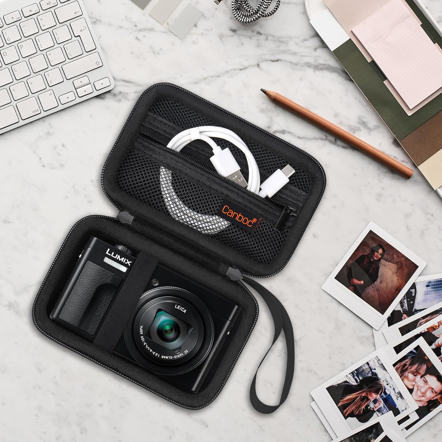 Canboc Carrying Case for Panasonic LUMIX TZ99/ ZS99/ LX10/ ZS80/ ZS100/ ZS70/ ZS200/ ZS60 4K Digital Camera, Point and Shoot Camera Bag, Zipper Mesh Pocket Fits USB Cable, Batteries, Black - Small-Pink image number 2