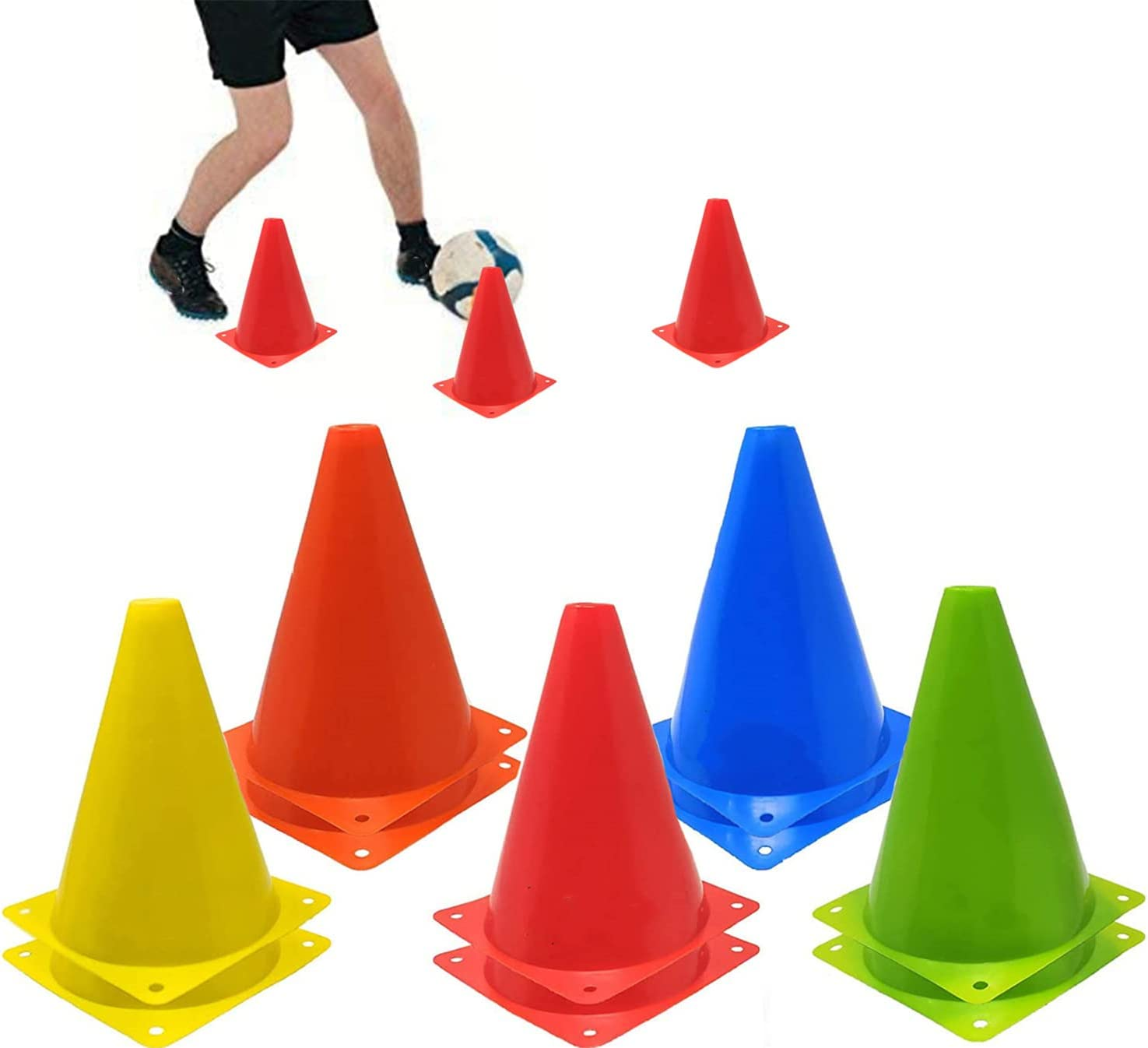 9 Inch Sports Cones,Traffic Marker Cones(Set of 10), Plastic Sport Training Traffic Cone for Football, Skating,Kids Indoor and Outdoor Activities, Agility Training, Dog Training,5 Colors image number 5