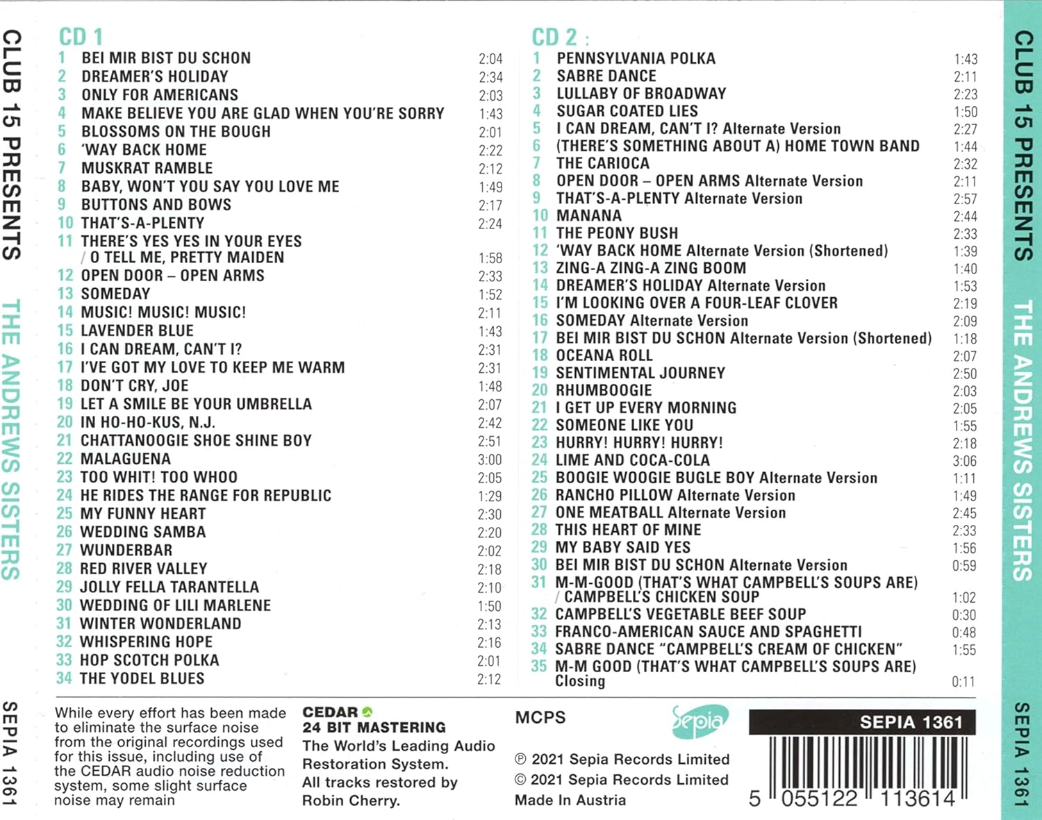 Club 15 from Hollywood Presents the Andrews Sisters image number 1