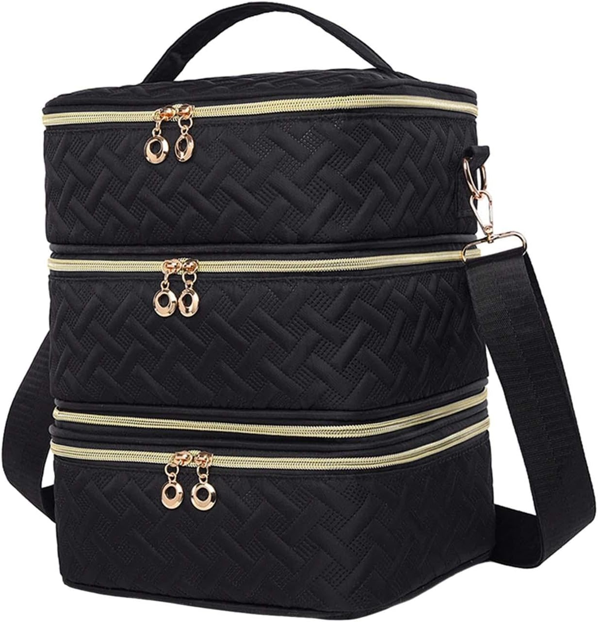 Ysyqkn Nail Polish Carrying Case Organizer 3 Layer with Handle Holds 60 Bottles Nail Polish Holder Cosmetic Bag for Manicure Tools, Woven Texture