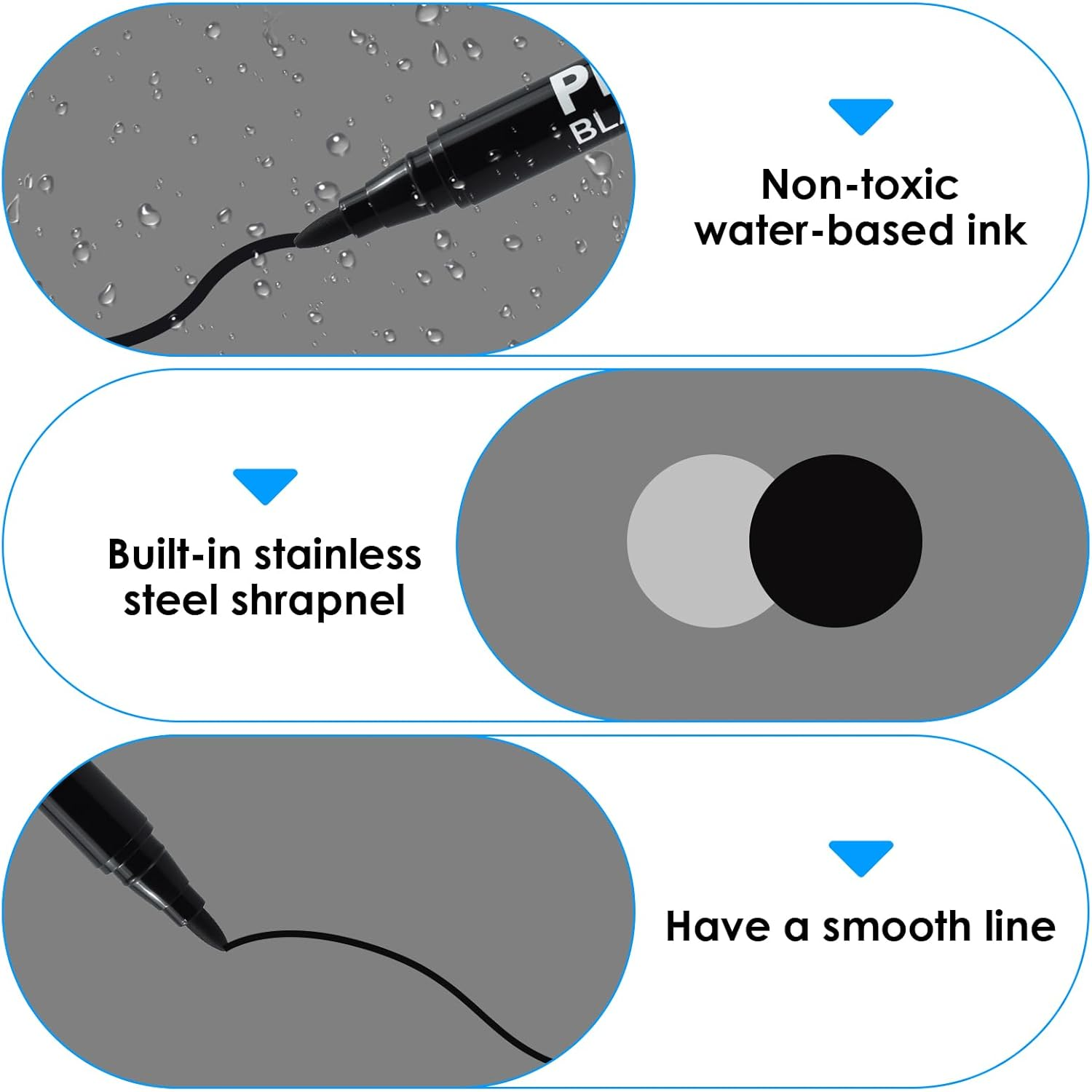 12 Pcs Black Permanent Marker Pen, Acrylic Gel Painting Pen for Glass Stone Rock Ceramic Wood Tire Fabric Metal Carton Mobile Phone Case, Water Based Waterproof Quick-Drying Strong-Coverage image number 3