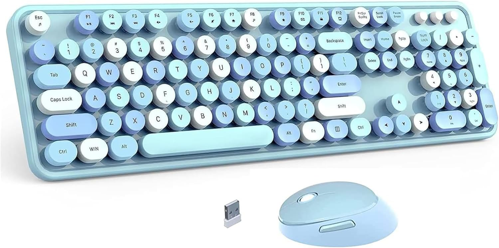 Youker Wireless Keyboard and Mouse Combo USB Wireless Retro Keyboard with round Keycaps 2.4Ghz Dropout-Free Connection Keyboard and Mice for Mac Windows 7/8/10/11 Laptop Desktop