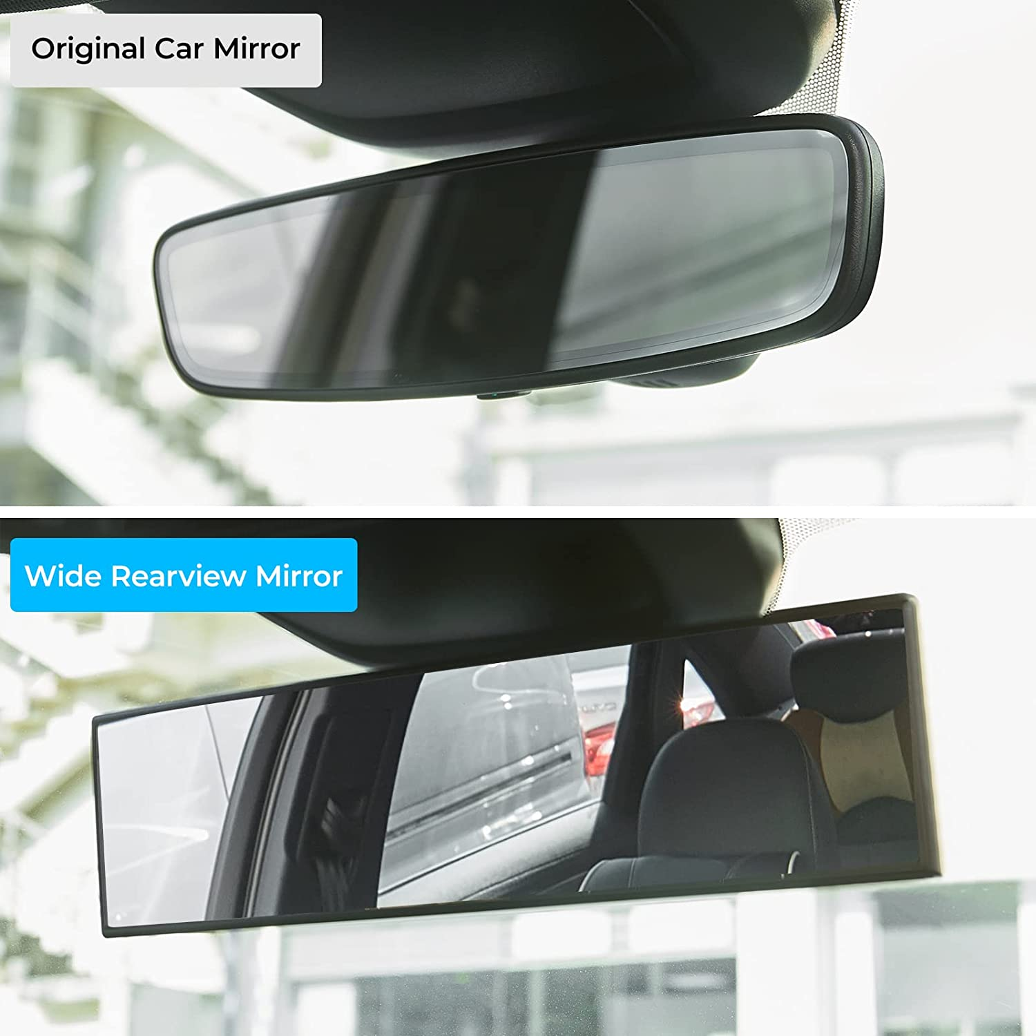 Joytutus Rear View Mirror, Universal 11.81 Inch Panoramic Convex Interior Clip-On Wide Angle Mirror to Reduce Blind Spot Effectively for Car SUV Trucks -Clear - Blue image number 6