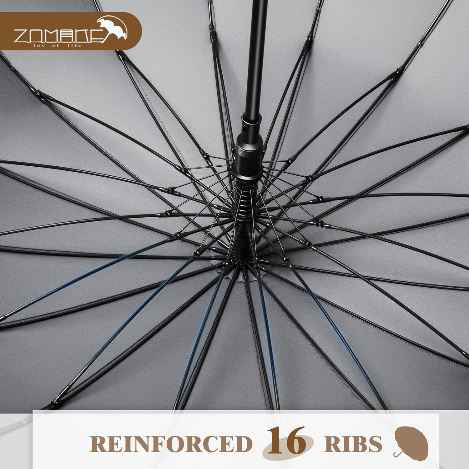 ZOMAKE Large Stick Golf Umbrella with Wood Hook Handle 16 Ribs - Automatic Open Classic Umbrellas Windproof Wooden Handle - Long Umbrella with J Hook,Curved Handle Umbrella Cane for Women Men - Purper image number 7