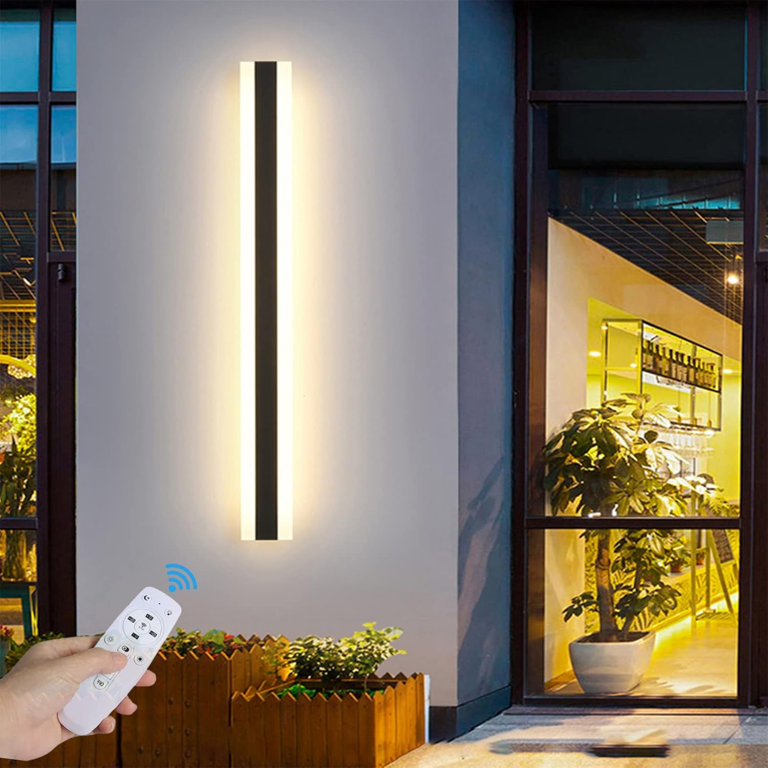 LED Outdoor Garden Wall Light Lamp Dimmable with Remote Control Wall Sconce Black outside Indoor Long Strips Lights IP65 Waterproof Exterior Bar Wall Lamp Fixture for Patio Hallway Garage (150Cm 78W)