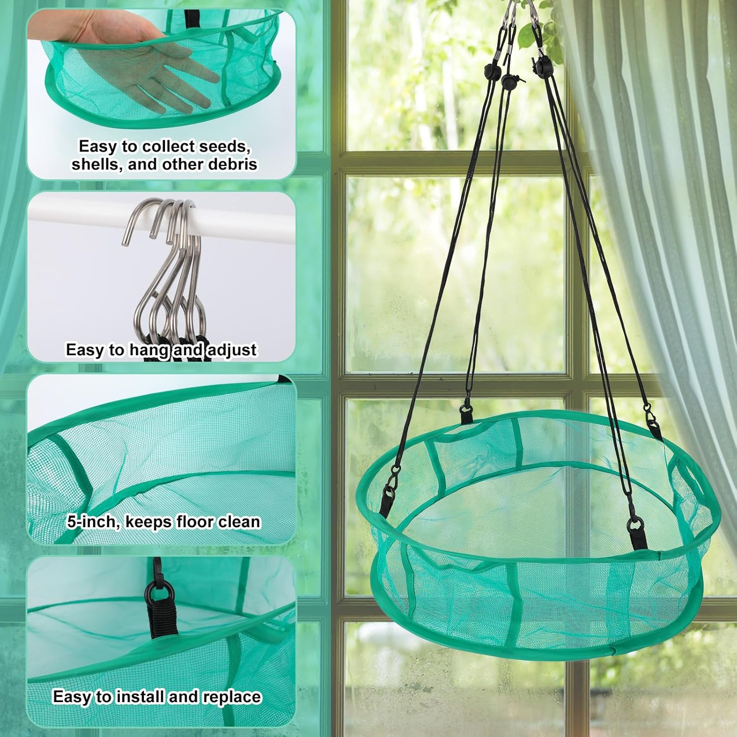 2Pcs Bird Feeder Trays, 16In/41.5Cm Diameter Hanging Platform Bird Seed Feeder Mesh Tray with Lanyards Windproof Design for Outdoor Yard Backyard Garden & Lawn Use image number 1