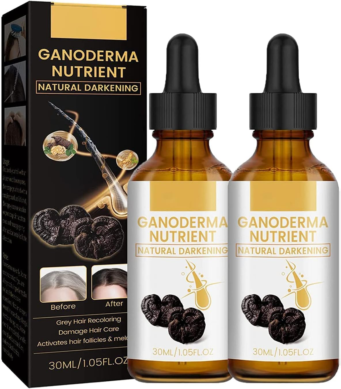 Anti-Grey Hair Treatment 30Ml,Restore Hair Natural Color, Ganoderma Nutrient Natural Darkening,Grey Hair Coverage Serum Promotes Fuller