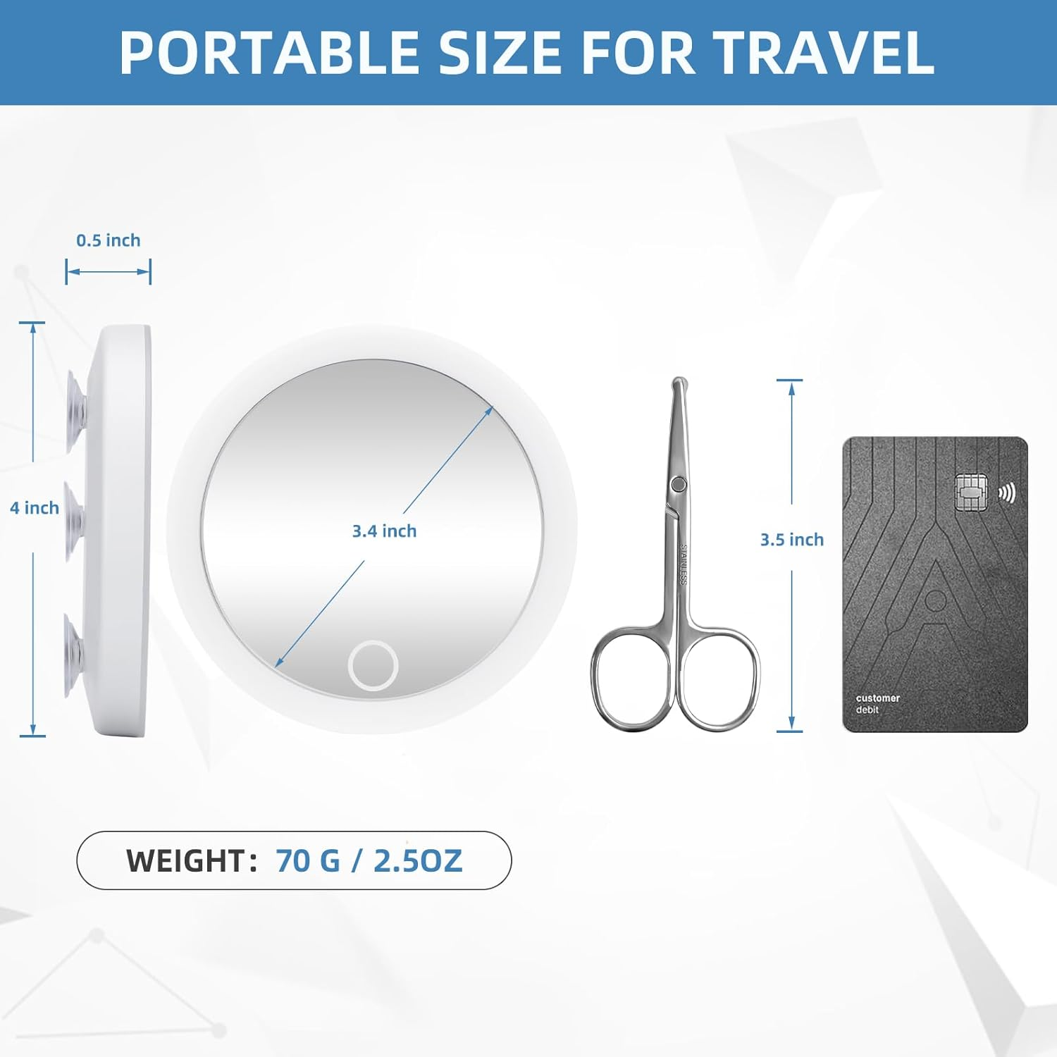 Jjhxr 30X Travel Magnifying Mirror with Lights, Rechargeable 30X Travel Magnified Mirror, 4Inch Pocket Makeup Magnification 3 Color Dimmable Light with Suction Cups and Scissors Set - Black-20X image number 7