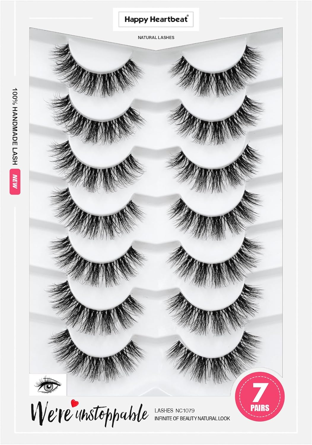 5D Fluffy Mink Eyelashes 14Mm Natural Clear Band Lashes Soft Faux Mink Lashes Wispy Fake Eyelashes Short Cross Reusable False Eyelashes 7 Pairs-Happy Heartbeat(No.202) image number 4