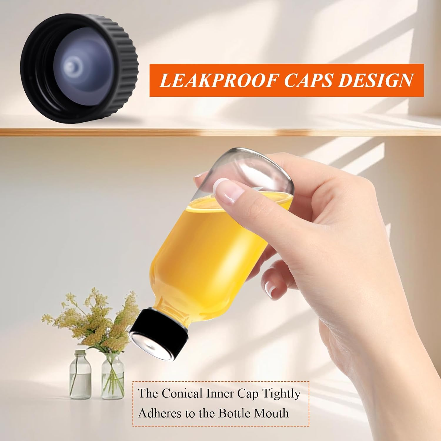 12 Glass Bottles Set with Lid, Small Glass Container with Lid, Spice Jar, Juice Bottle, 60Ml Travel Sample Bottle, with 3 Stainless Steel Funnels, Stickers, Cup Brush, Pen,Packed in a Separate Box image number 2