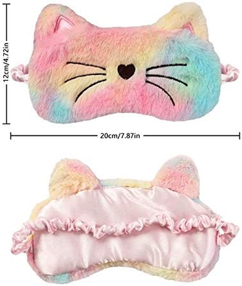 Cute Animal Sleeping Mask Soft Plush Eye Mask Blindfold Cover for Kids Girls Women Home Sleeping Traveling (Colorful Cat) - Colorful Cat image number 5