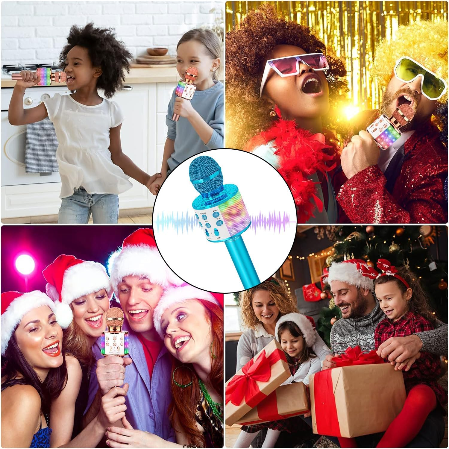 Wireless Karaoke Microphone, 5 in 1 Portable Bluetooth Microphone Kids, with Colored Leds. Karaoke Mic, for Mobile Phone/Android/Tv, for Gifts for Girls, Children and Adults of All Ages (Blue) image number 3