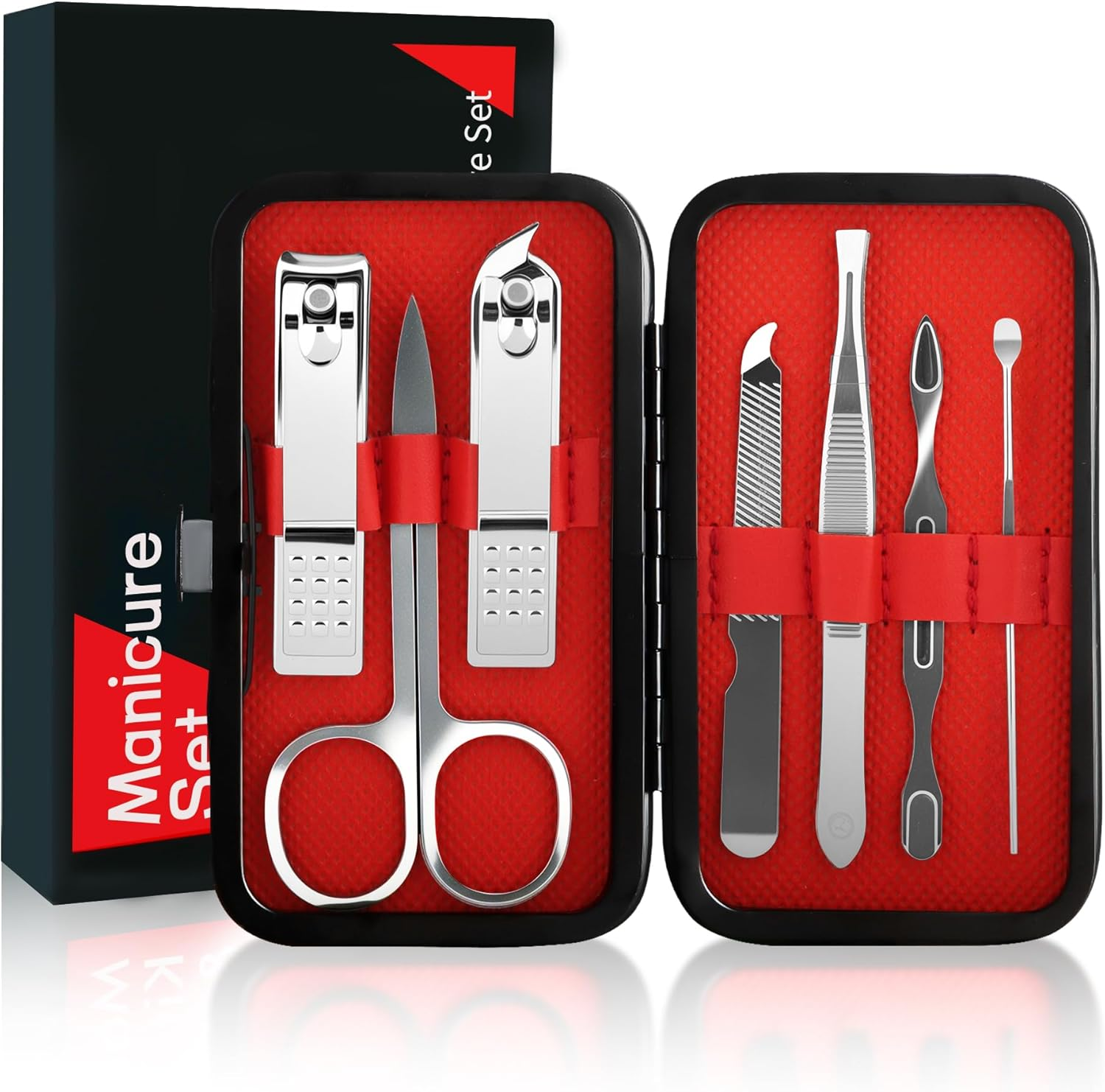 Manicure Set Gift for Men, Stocking Stuffers for Husband Teen Boy, 7 in 1 Finger and Toe Nail Clippers Kit, Men Personal Care Tools Accessories Pedicure Kits with Travel Case Nail Grooming Kit