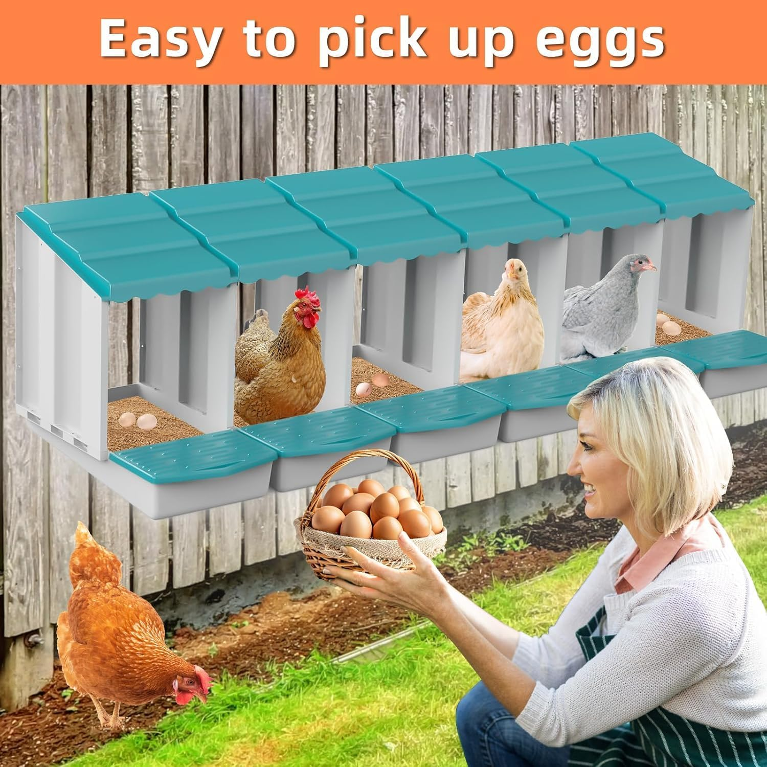 6 Pack Chicken Nesting Box, Chicken Coop, Chicken Laying Boxes with Egg Collection & Perch for Easy Picking Protecting Eggs, Nesting Boxes for Laying Eggs with 6 Compartments image number 3