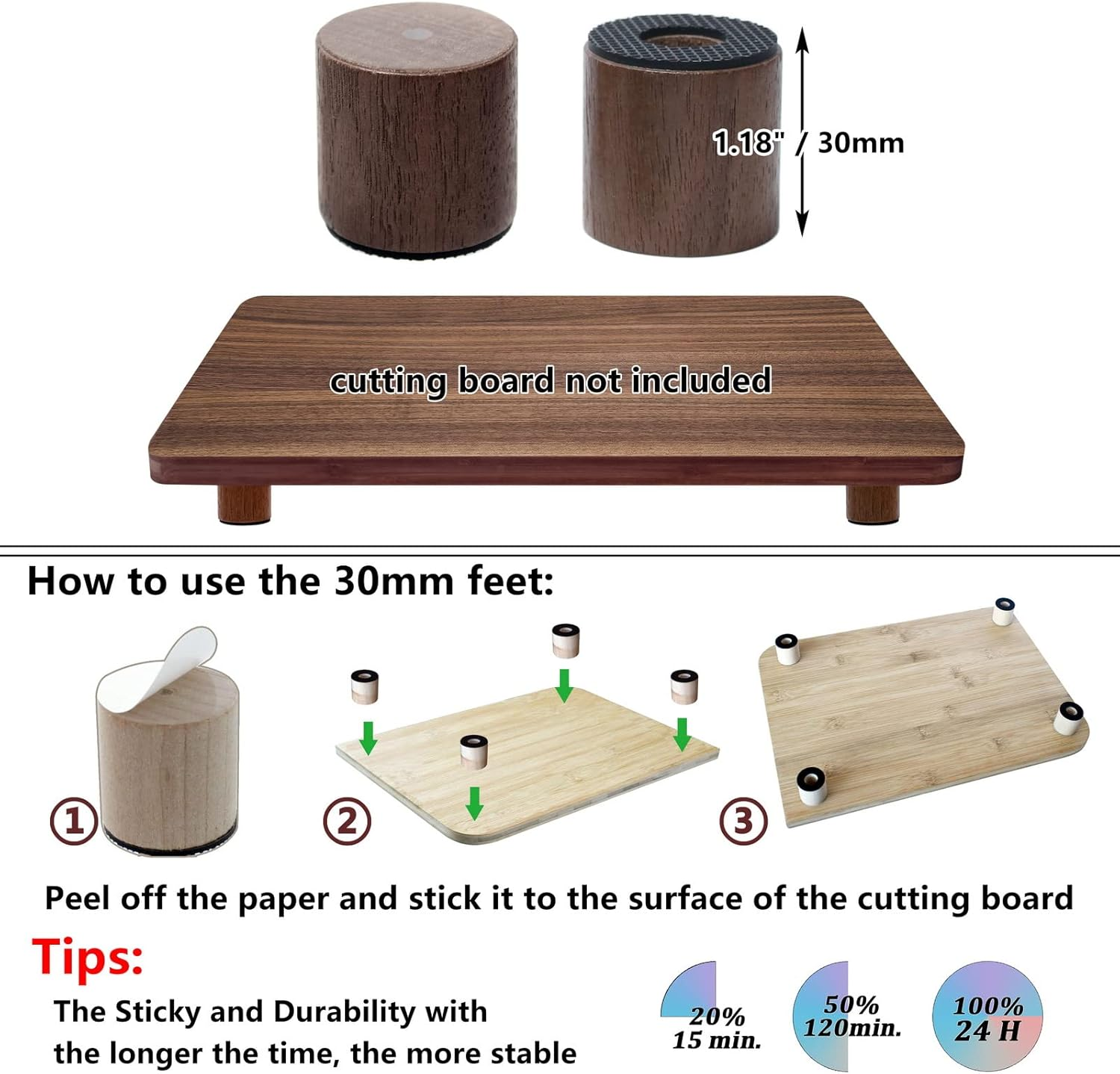 ANFU Cutting Board Feet, Walnut Chopping Board Feets, Non Slip Self Adhesive Butcher Block Legs with Screw (Not Included Boards) - Beige Short image number 5