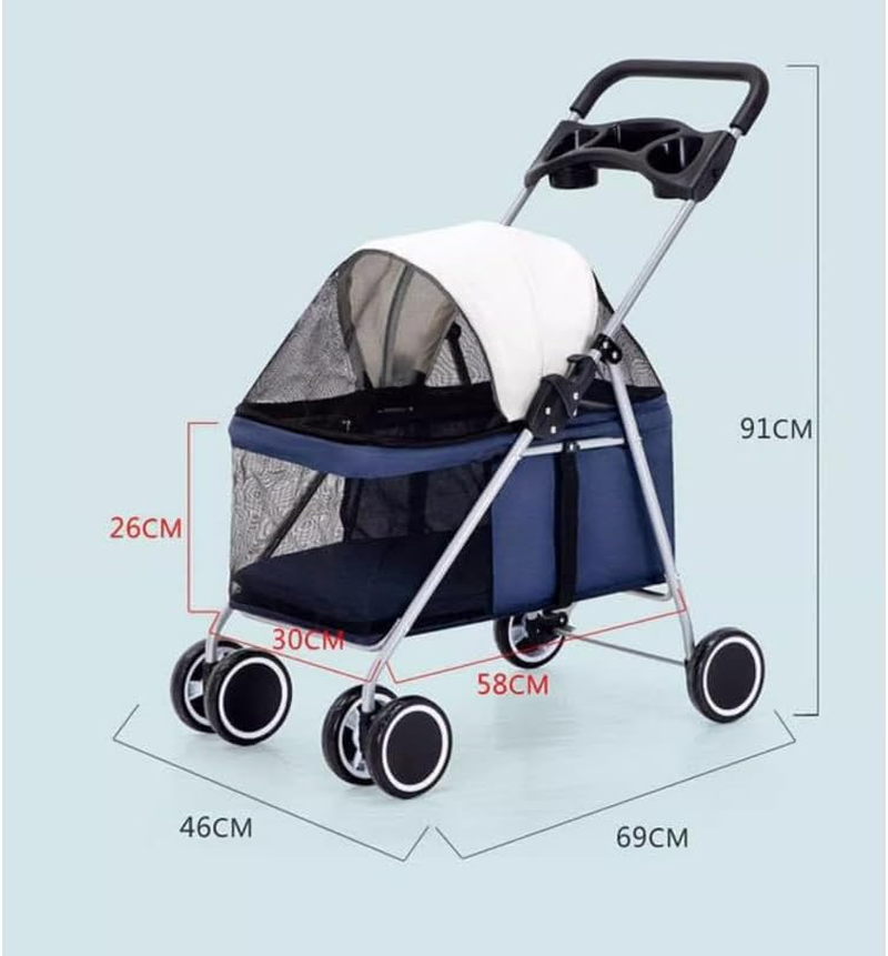 Pet Stroller Dog Stroller Cat Stroller 4 Wheels Pet Stroller Foldable Portable Dog Cat Stroller with Large Pocket, Cup Holder for Medium Small Dogs Cats Dog Pram Dog Cat(Color:C) - C image number 4