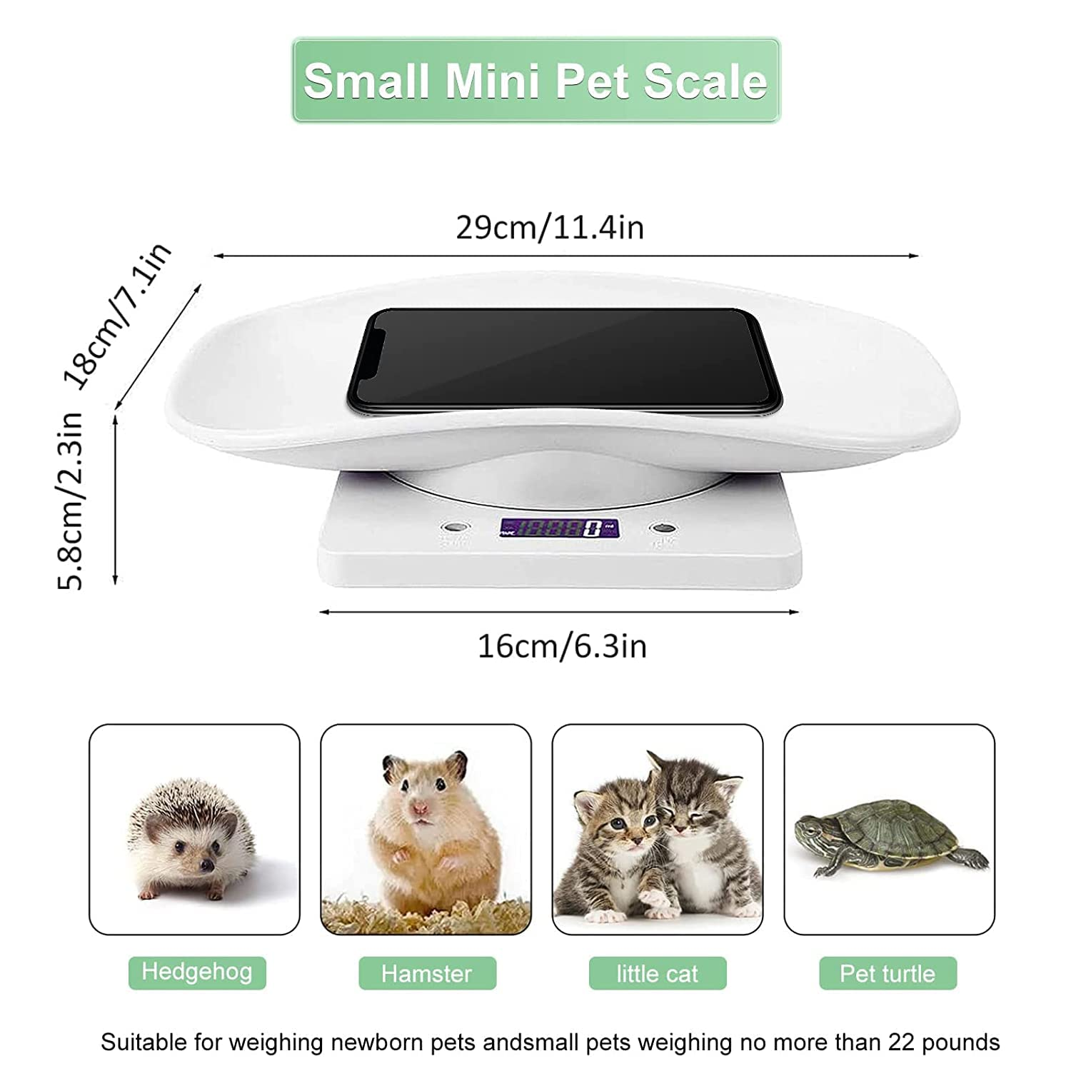 Digital Pet Scale, Multi-Function LED Scale Digital Weight with Height Tray Measure Accurately, Perfect for Puppy/К Itty/Hamster/Hedgehog/Food, Capacity up to 22 Lb, Length 11Inch