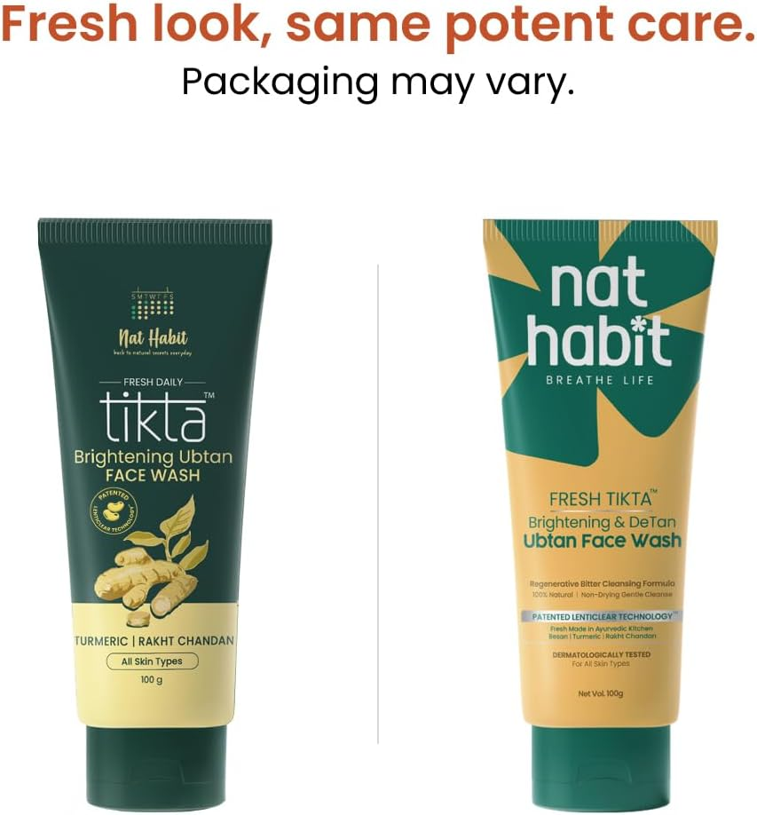 Nat Habit Ubtan Face Wash, Fresh Daily Tikta for Men & Women, Skin Brightening with Activated Wild Turmeric, Suitable for All Skin Types, Chemical & Sulphate Free, 100G