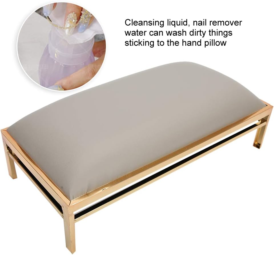 Nail Art Hand Pillow, anti Slip Soft Nail Arm Rest, Washable PU Leather Nail Armrest, with Steel Stand for Salon Home, Nail Art Equipment Tools (Marble) (Grey) image number 3