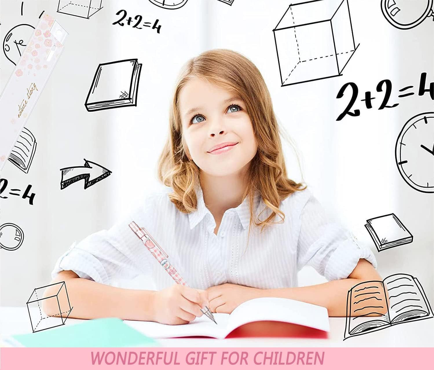 Kawaii Mechanical Pencil Set Include Peach Mechanical Pencils with Tubes 0.5 Mm Pencil Refills and Cute Juice Peach Erasers for Writing, Drawing, Sketching, Architecture (15 Pieces)