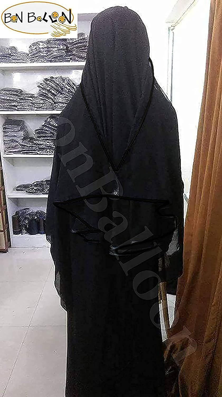 Chiffon Saudi First Class Quality Long Saudi Niqab Burqa Hijab Face Cover Veil Islam Islamic Jilbab (Black X Black Satin), Black X Black Satin image number 4