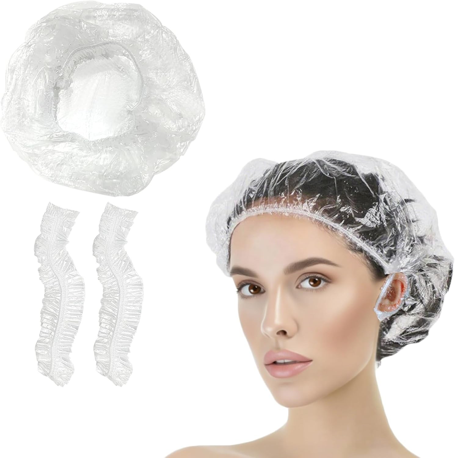 300 Pcs Disposable Shower Caps Ear Caps Set - Waterproof Shower Caps Ear Caps for Women, Shower, Bath, Salon, Travel & Spa - Thickened Material, Elastic Fit image number 3