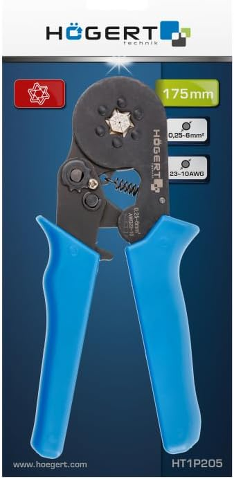 H&Ouml;GERT TECHNIK Crimping Tool for Thin Wall Sleeves 0.25-6.0Mm&sup2; (23-10AWG) 175Mm Hexagonal Press Tool Heavy Duty Ergonomic image number 5