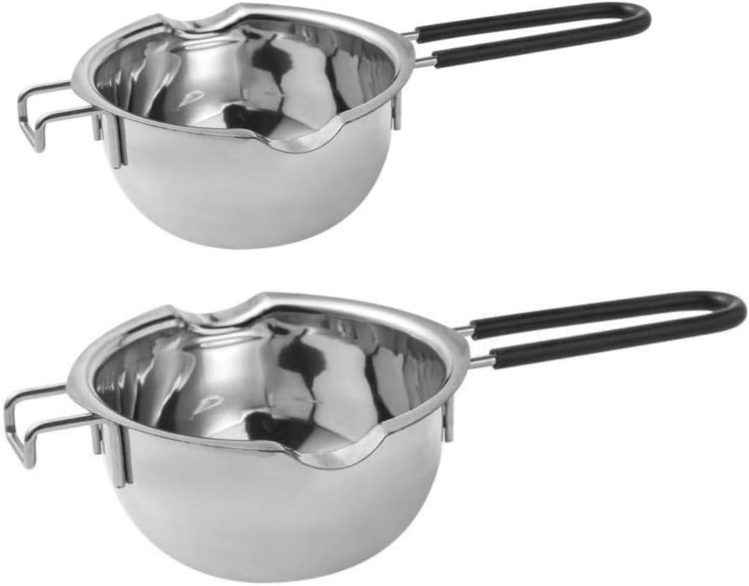 WUWFKUI 2PCS Stainless Steel Double Boiler Pot with Heat Resistant Handle for Melting Chocolate, Candy and Candle Making (400ML+600ML) image number 1