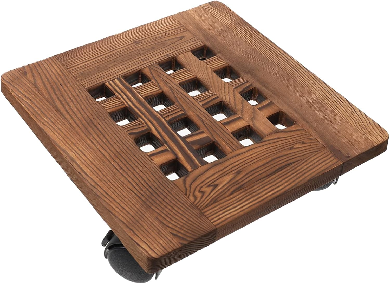 Movable Flowerpot Tray Wooden Plant Pot Tray Wheels for Indoor Plant Pot Stand Hollow Design for Flower image number 4