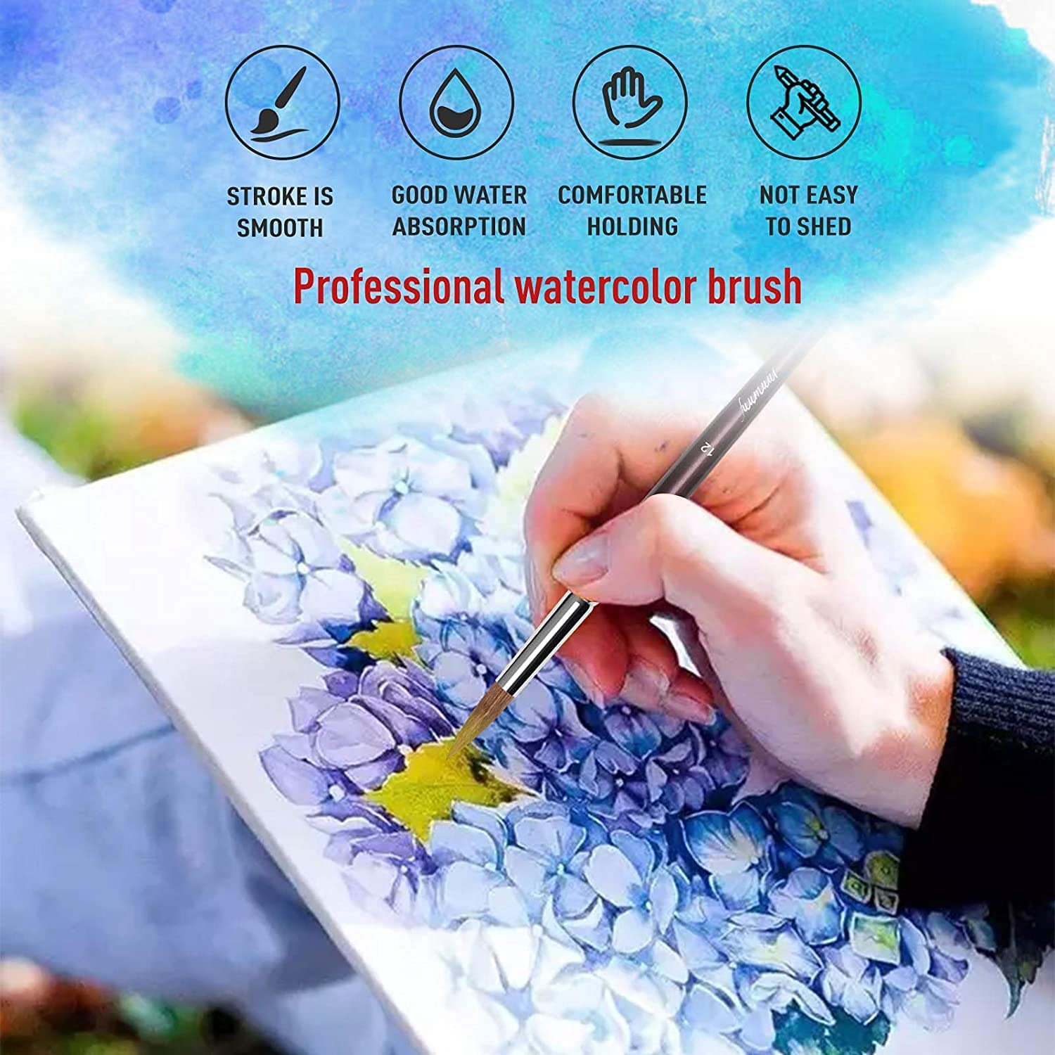 Sable Watercolour Brushes- 9Pcs Professional Detail to Mop round Paint Brush Set, Sable Hair Brush,Watercolour Brushes Perfect for Watercolours, Acrylics, Inks, Gouache, Oil Painting and Tempera image number 3