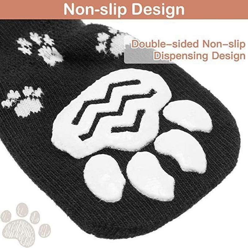 4Pcs Anti-Slip Dog Socks - Double Side Non-Slip Paw Protector for Hardwood Floors,Prevent Licking,Dog Booties,Dog Shoes for Hot/Cold Pavement (Black, Medium) image number 4