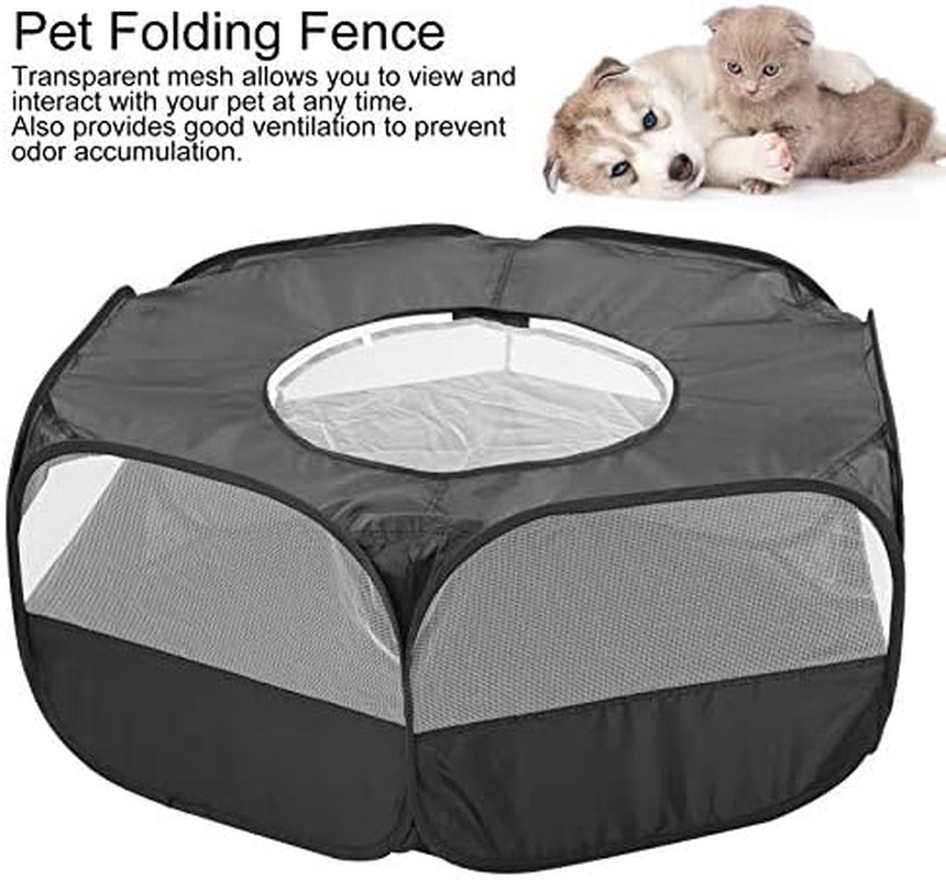Small Animal Playpen, Portable Transparent Pet Playpen Cage Tent Waterproof Small Pet Cage Fence with Top Cover anti Escape for Outdoor Indoor Use (Little Pet Fence with Cover with Side Cloth-Black) image number 4