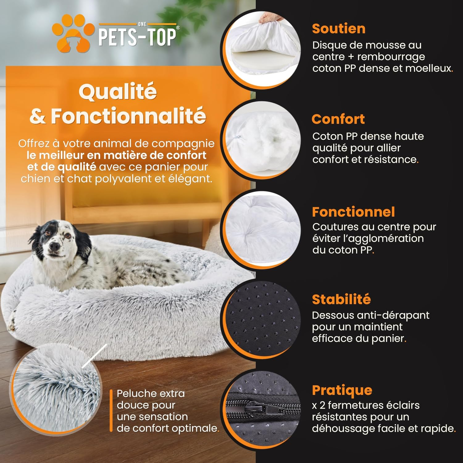 One PETS-TOP&reg; Dog Bed Medium Dogs [With Washable Cover] - Dog Basket, Cat Bed, Sleeping Places & Furniture for Dogs Long Dog Basket, Dog Bed, 80 Cm Diameter, Pearl Grey image number 1