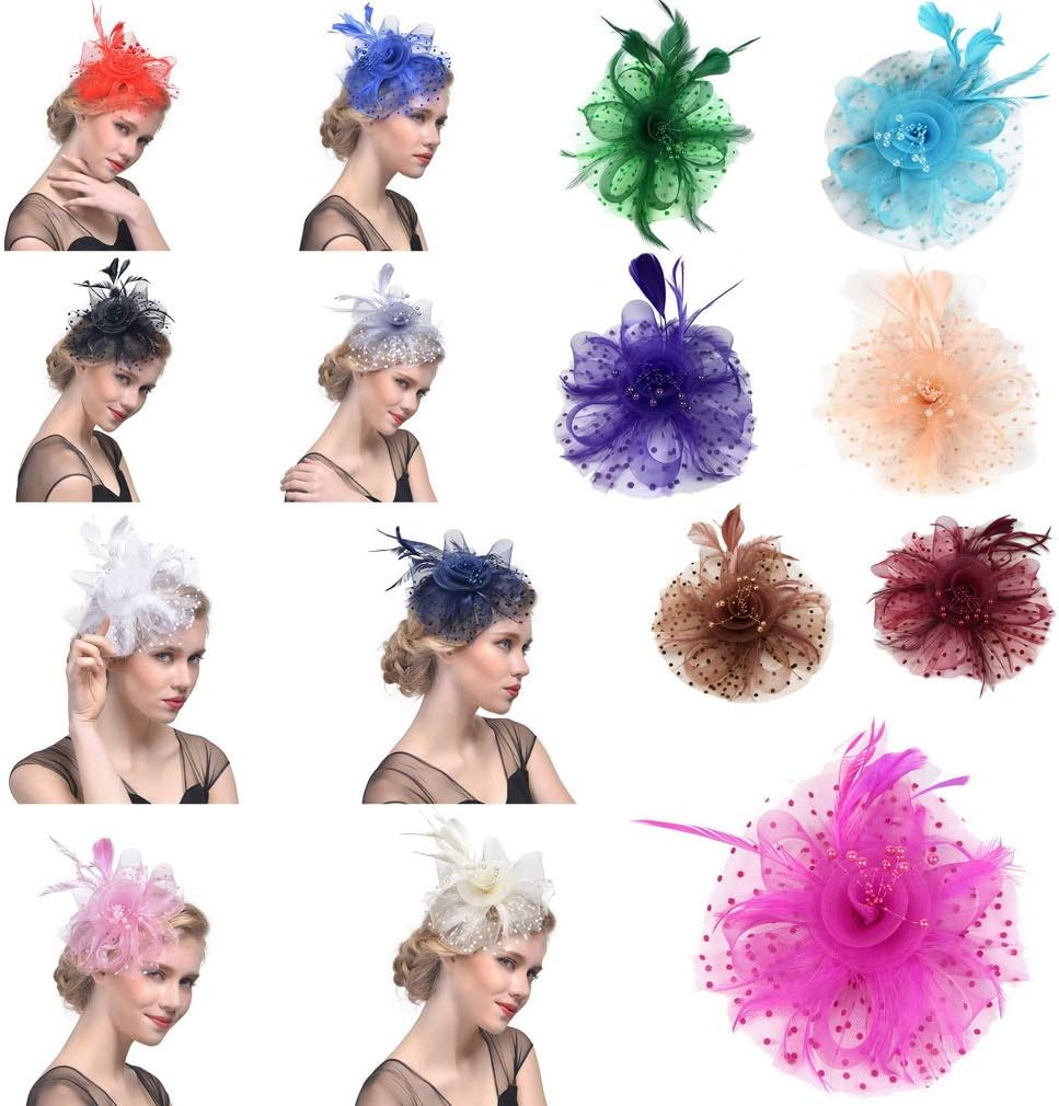 Beaded Feather Net Flower Bridal Derby Hat Fascinator with Clip Hairband image number 6