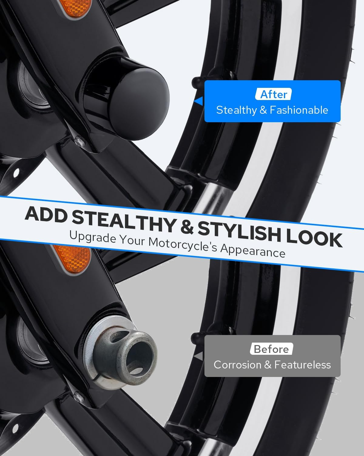 Benlari Black Axle Nut Cover Front Axle Cap Compatible for Harley Davidson Touring Softail Sportster Dyna Trike Electra Street Road Glide Road King Fat Boy 2002-2019 - Chrome image number 2