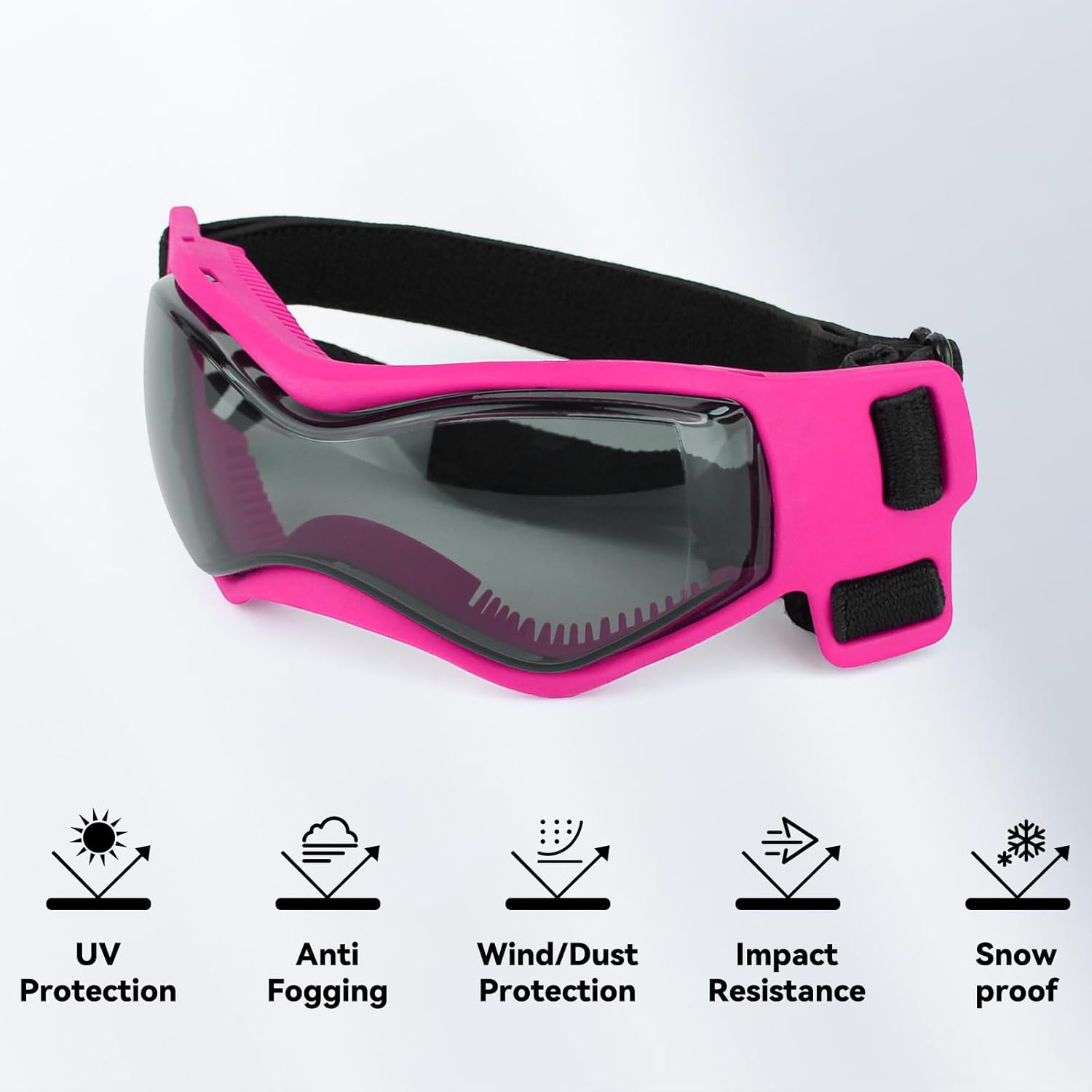 Dog Goggles Dog Sunglasses for Small Breed UV Protection Windproof with Adjustable Head Straps Chin Straps for Ride Car/Hiking Travel/On Beach-Pink
