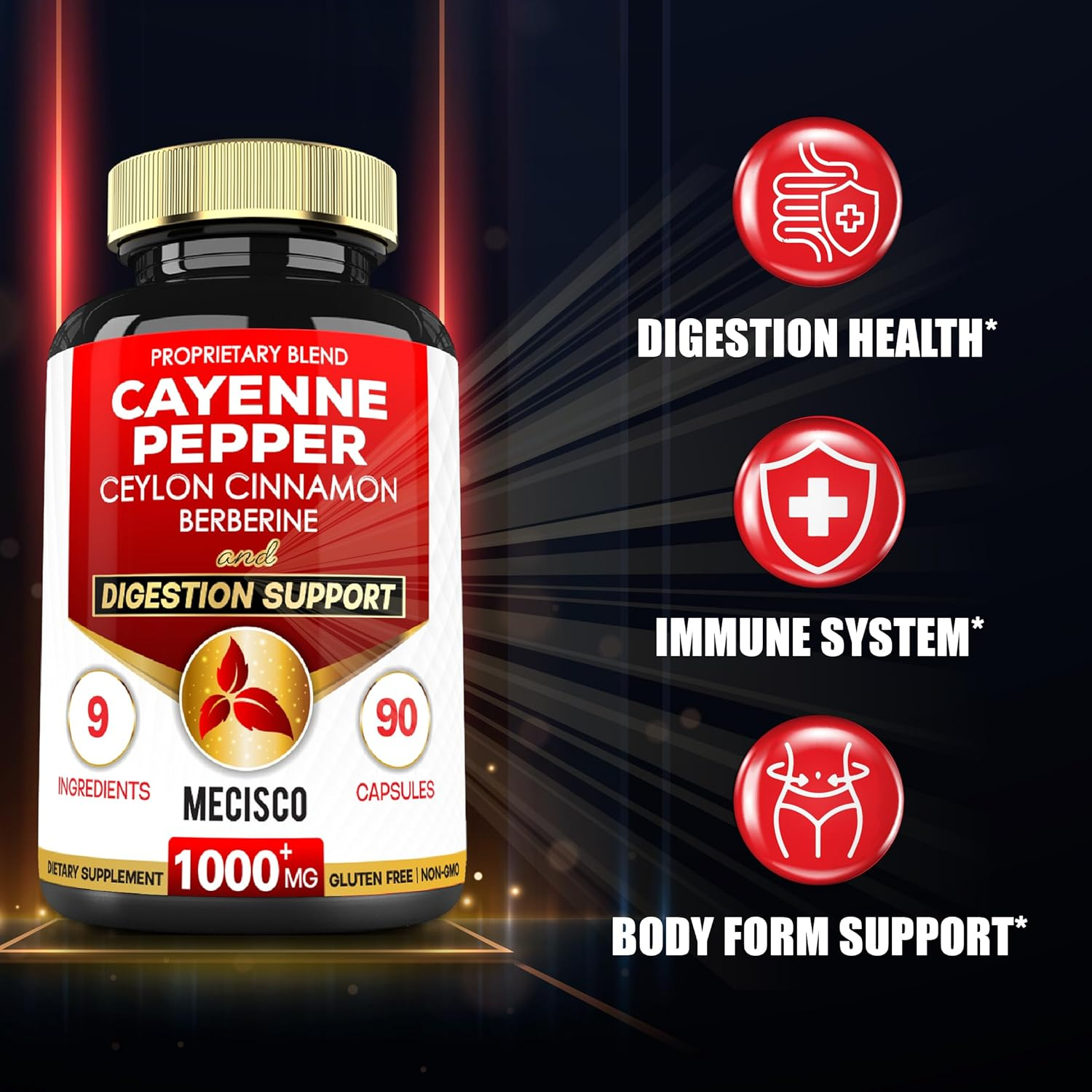 Cayenne Pepper Supplements with Turmeric Curcumin Root, Berberine Hcl, Ceylon Cinnamon Bark & More - 90 Capsules - Support Digestion Health, Immune System & Body Balance image number 6