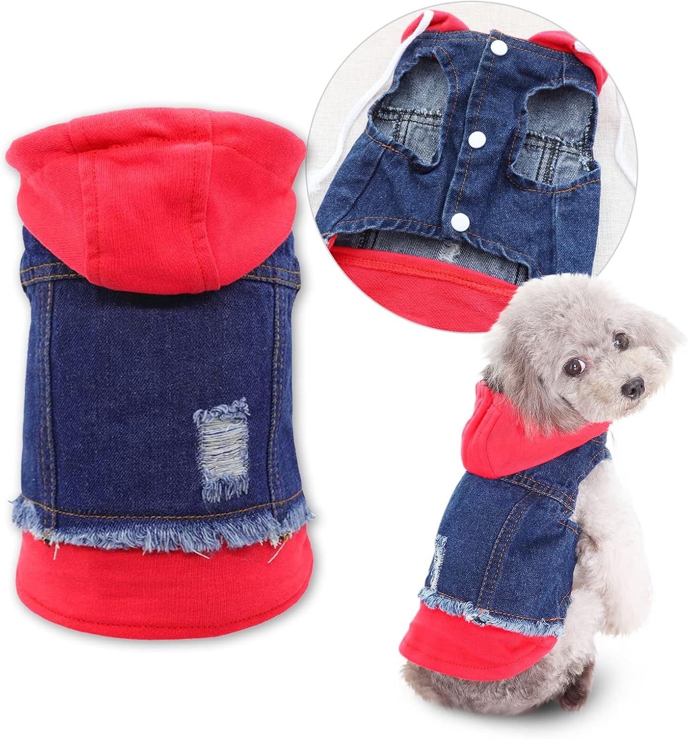 SILD Pet Clothes Dog Jeans Jacket Puppy Cat Clothes Dog Hoodies Cool Coat Dog Clothes for Small Medium Dogs (Xxl,White Hat)