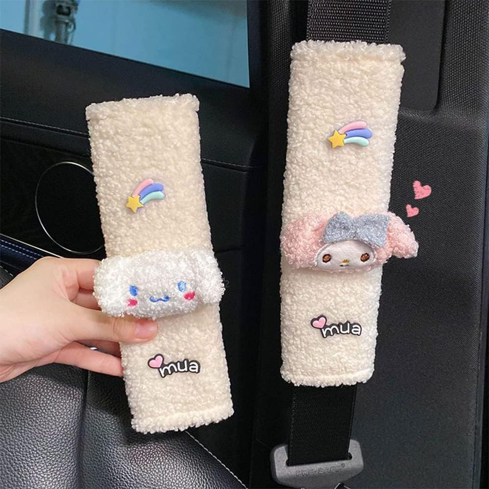 Kawaii Car Seat Belt Strap Cover, Cute 2 Pieces Set Anime Seat Strap Neck Protector Car Decorations for Women(White Dog), MG-AT002 - White Dog image number 4