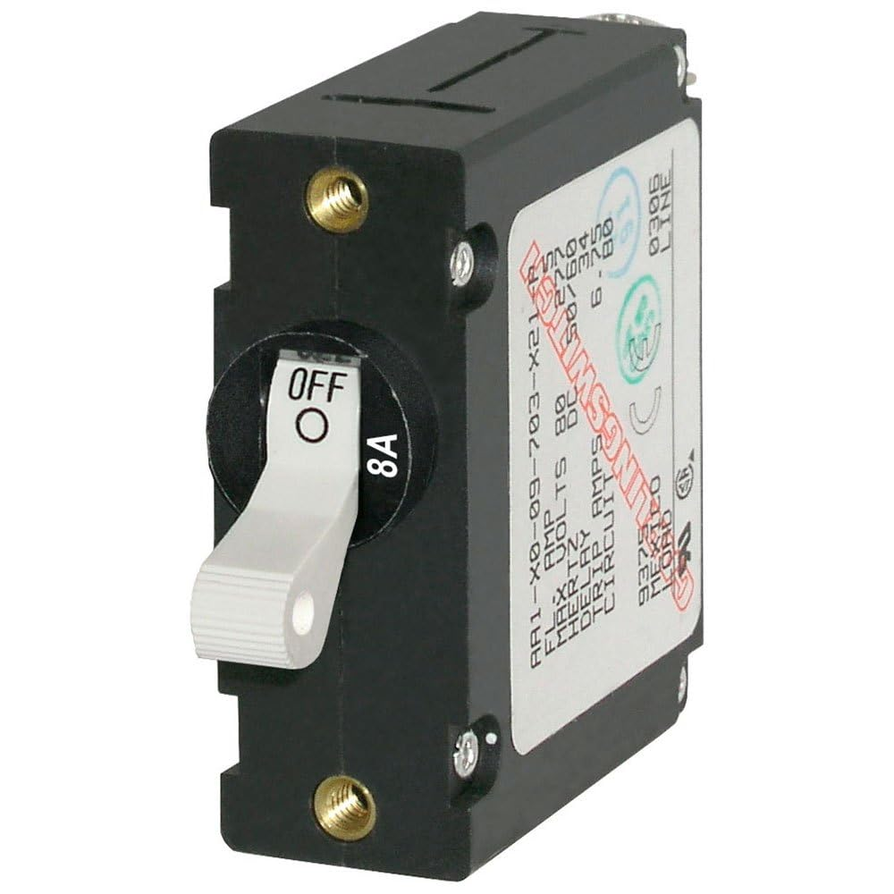 Blue Sea A-Series 8A 1 Pole Toggle Circuit Breaker, White