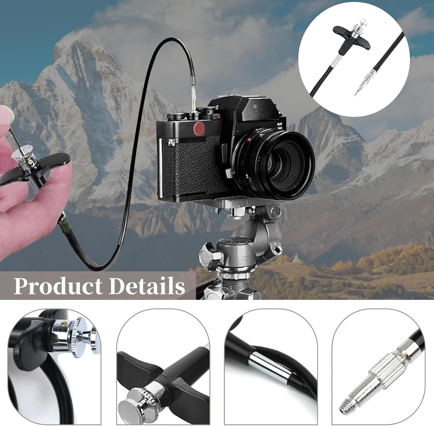 Mechanical Shutter Release Cable Cord with Bulb-Lock for Long Exposures, Vibration-Free Shutter Release Cable Compatible with Fujifilm Fuji X100VI Sony RX1R II RX10 Lecia M10 Nikon Df (100CM) image number 1