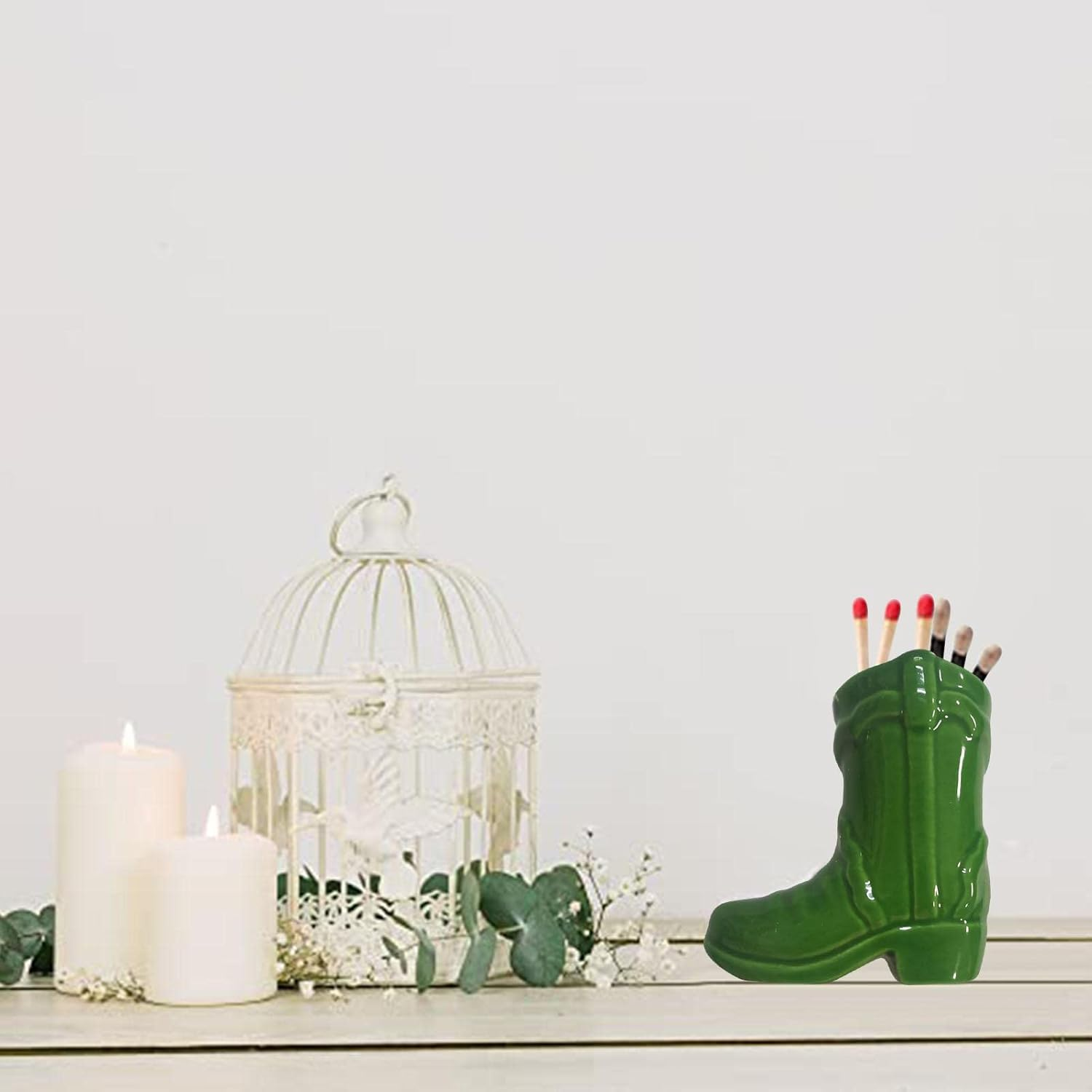 Boot Matchstick Holder - Long Match Sticks Holder - for Candle Fireplace Kitchen Long Match Stick Holder with Bottom Igniter Borato - Bright White (New Color) image number 4