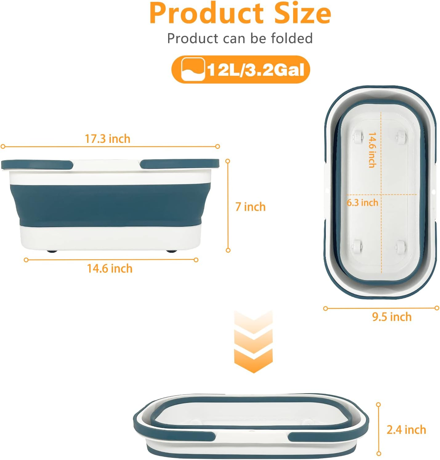 Goderewild Collapsible Plastic Bucket with Wheels 12L (3.17 Gallon) for House Cleaning, Camping, and RV - Multi-Purpose Rectangular Handy Basket for Cleaning Mop - Lightweight and Portable (Blue) - 12L-Blue image number 2